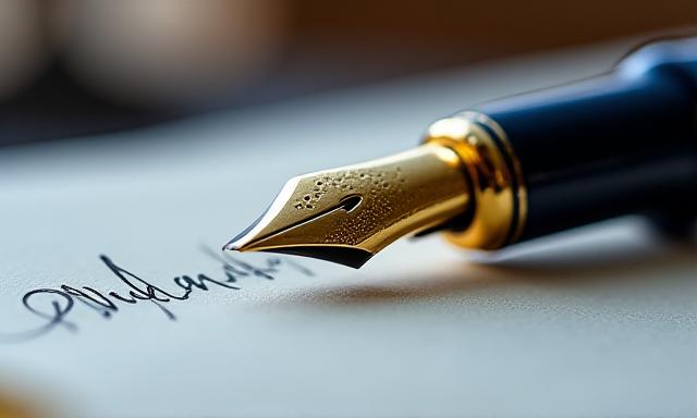 Close up of a luxury fountain pen on a legal document